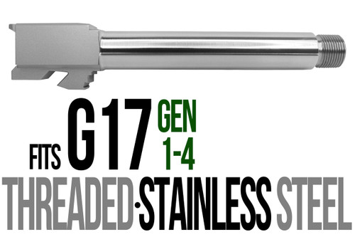 Fits Glock 17  Gen 1-4 9mm Barrel in Naked Stainless Steel
