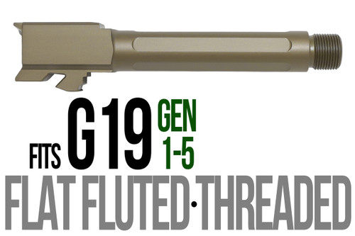 Fits Glock 19 9mm Match Straight Fluted Barrel Threaded in Dark Earth