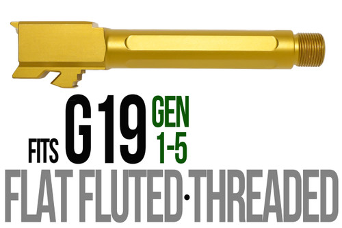 Fits Glock 19 9mm Match Straight Fluted Barrel Threaded in Gold